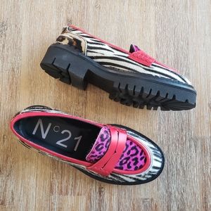 Pink Leopard & Zebra Print Platform Loafers